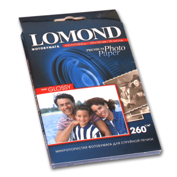 Фотобумага Lomond для струйной печати Односторонняя, Полуглянцевая 10x15, 20л./260г.