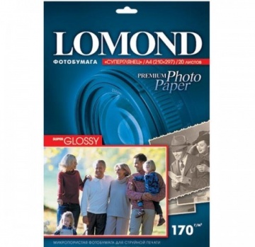 Фотобумага Lomond для струйной печати  Суперглянцевая A4, 20л./170г.